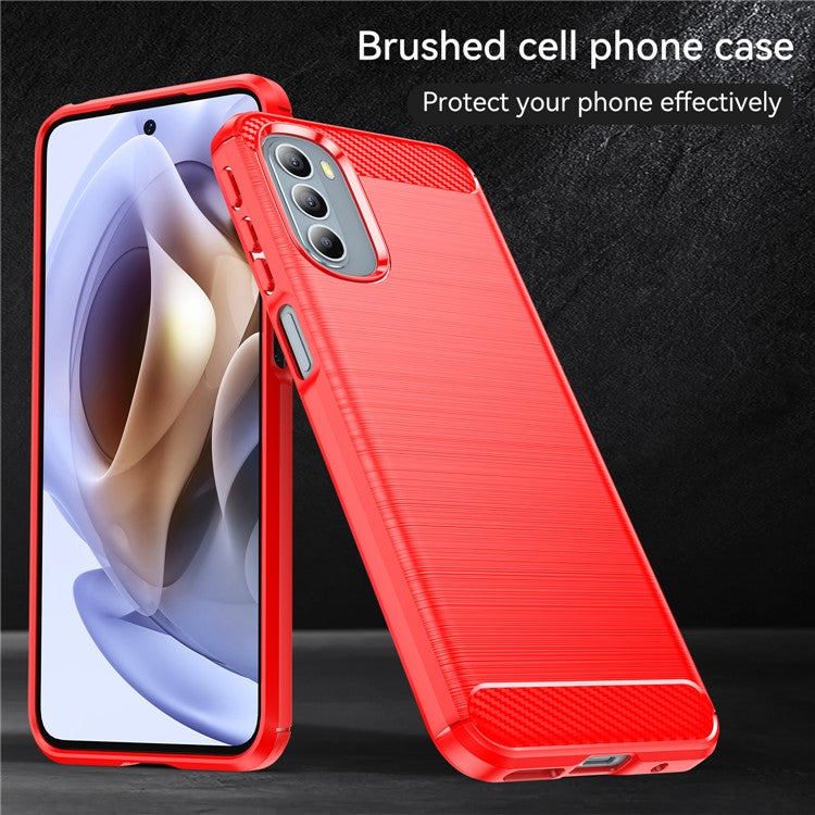 1.8mm Flexible Carbon Fiber Texture TPU Case Brushed Surface Phone Cover with Drop-Proof Air Bag Buffer for Motorola Moto G31/G41 - Red