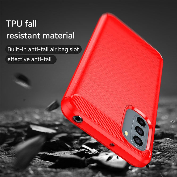 1.8mm Flexible Carbon Fiber Texture TPU Case Brushed Surface Phone Cover with Drop-Proof Air Bag Buffer for Motorola Moto G31/G41 - Red
