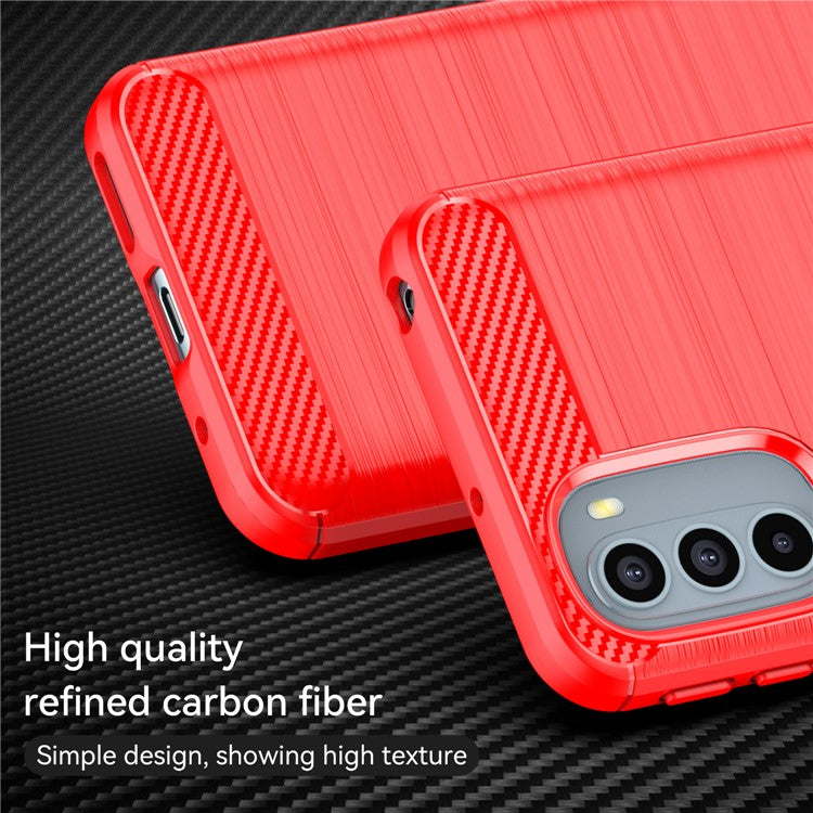 1.8mm Flexible Carbon Fiber Texture TPU Case Brushed Surface Phone Cover with Drop-Proof Air Bag Buffer for Motorola Moto G31/G41 - Red