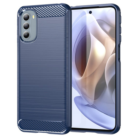 1.8mm Flexible Carbon Fiber Texture TPU Case Brushed Surface Phone Cover with Drop-Proof Air Bag Buffer for Motorola Moto G31/G41 - Blue