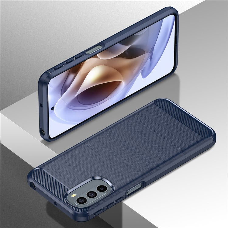 1.8mm Flexible Carbon Fiber Texture TPU Case Brushed Surface Phone Cover with Drop-Proof Air Bag Buffer for Motorola Moto G31/G41 - Blue