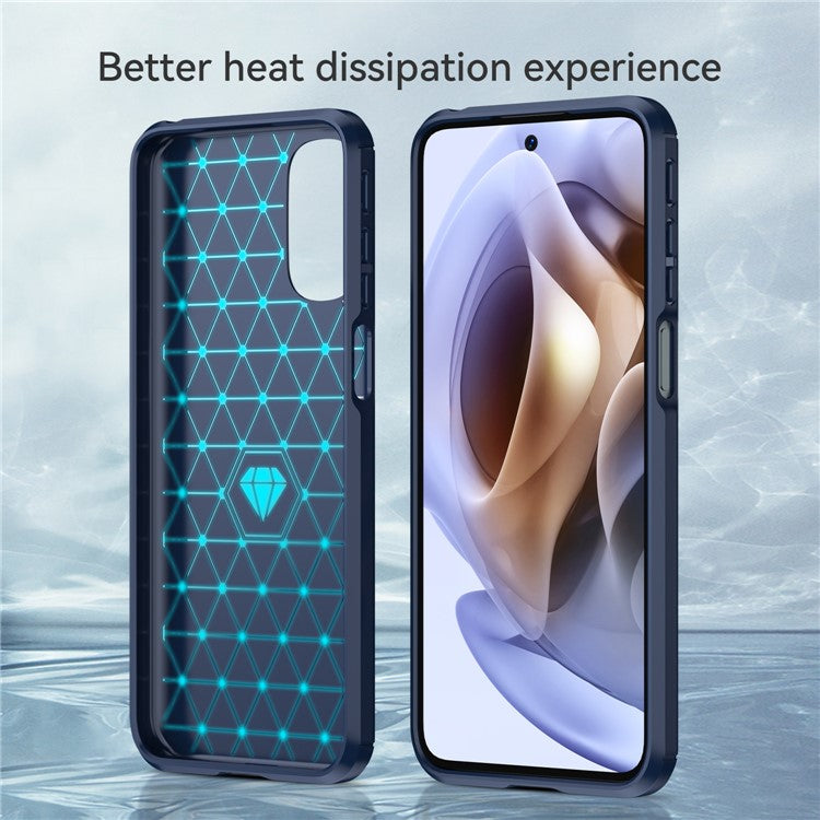 1.8mm Flexible Carbon Fiber Texture TPU Case Brushed Surface Phone Cover with Drop-Proof Air Bag Buffer for Motorola Moto G31/G41 - Blue
