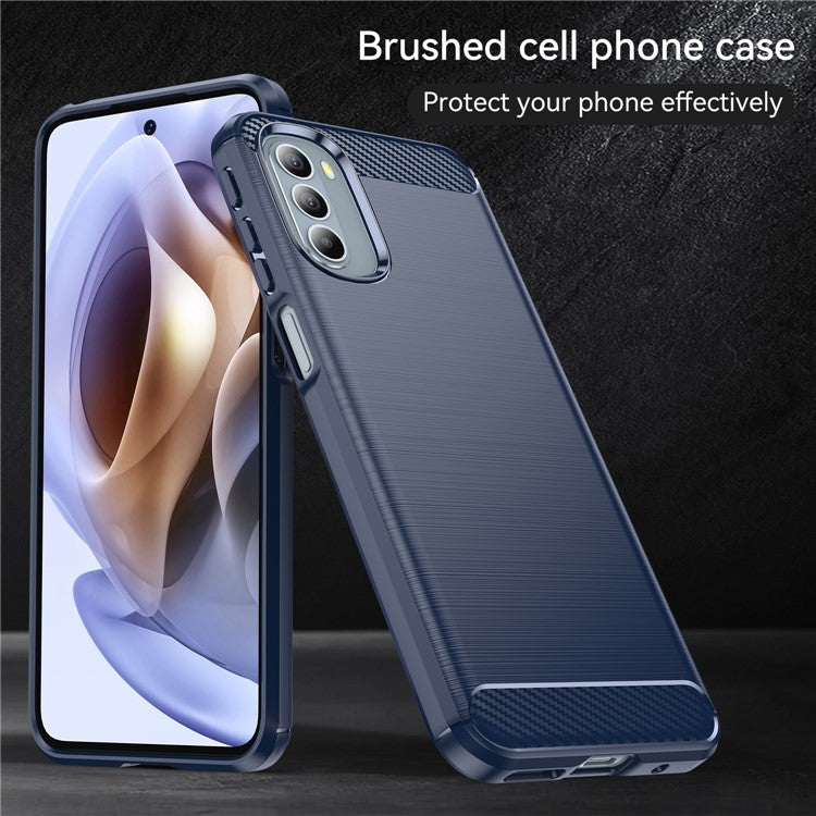 1.8mm Flexible Carbon Fiber Texture TPU Case Brushed Surface Phone Cover with Drop-Proof Air Bag Buffer for Motorola Moto G31/G41 - Blue
