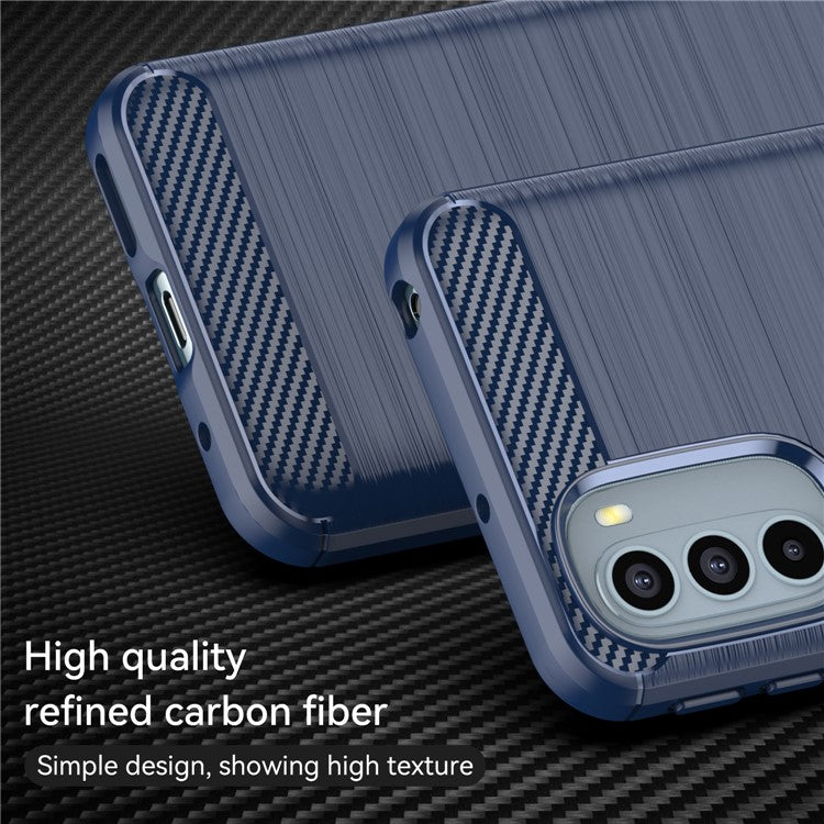 1.8mm Flexible Carbon Fiber Texture TPU Case Brushed Surface Phone Cover with Drop-Proof Air Bag Buffer for Motorola Moto G31/G41 - Blue