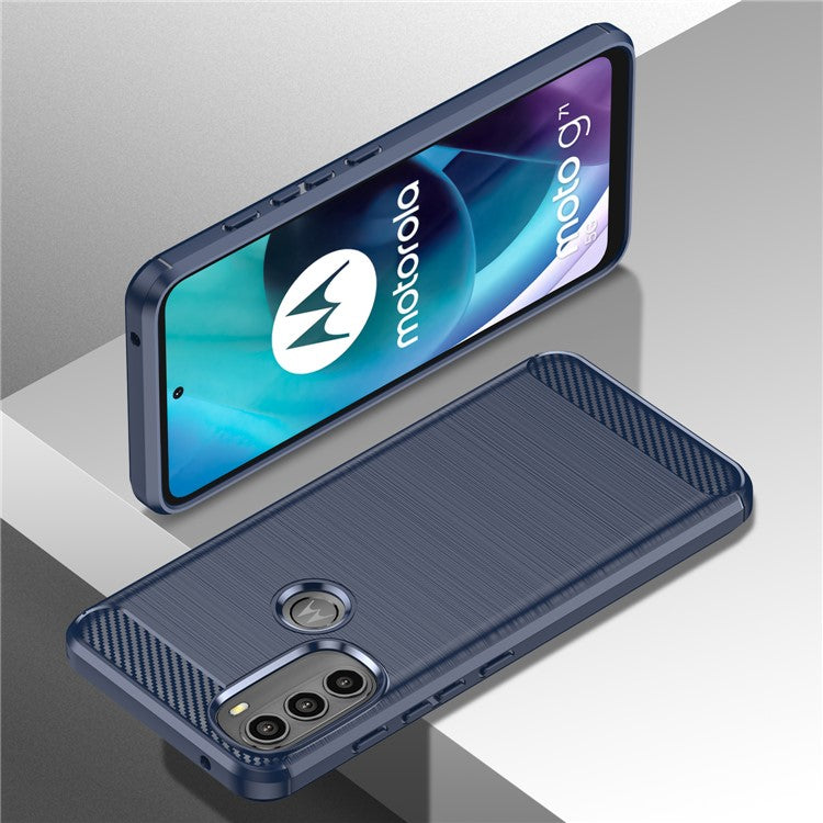 Super Flexible TPU Case Carbon Fiber Texture Brushed Surface Phone Cover with Shock-Absorbed Buffer for Motorola Moto G71 5G - Blue