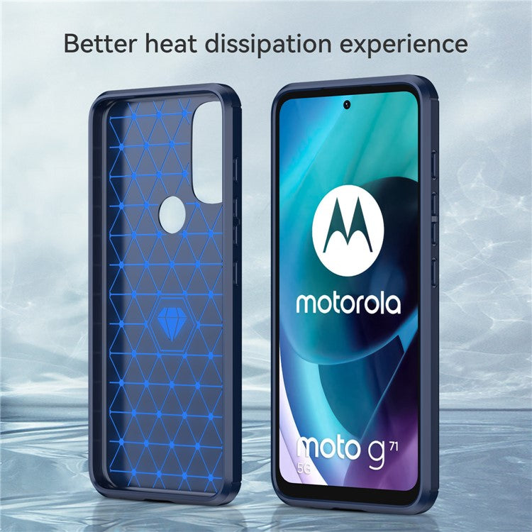 Super Flexible TPU Case Carbon Fiber Texture Brushed Surface Phone Cover with Shock-Absorbed Buffer for Motorola Moto G71 5G - Blue