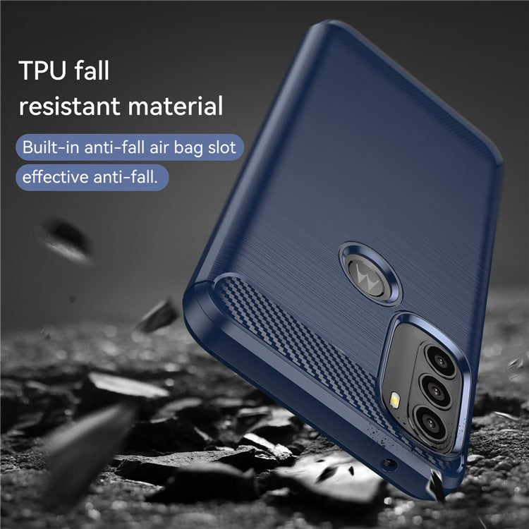 Super Flexible TPU Case Carbon Fiber Texture Brushed Surface Phone Cover with Shock-Absorbed Buffer for Motorola Moto G71 5G - Blue