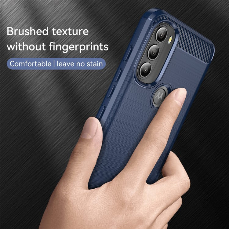 Super Flexible TPU Case Carbon Fiber Texture Brushed Surface Phone Cover with Shock-Absorbed Buffer for Motorola Moto G71 5G - Blue