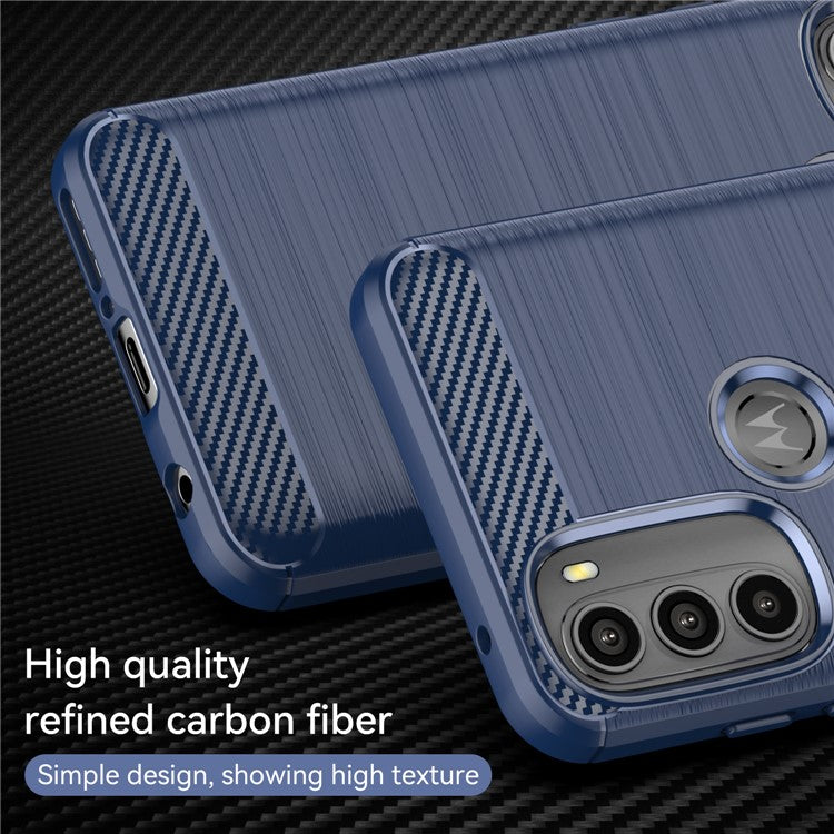 Super Flexible TPU Case Carbon Fiber Texture Brushed Surface Phone Cover with Shock-Absorbed Buffer for Motorola Moto G71 5G - Blue