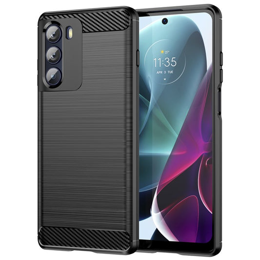Super Flexible Buffering TPU Case Carbon Fiber Texture Brushed Surface Phone Cover with Air Cushion Corners for Motorola Moto G200 5G/Edge S30 - Black