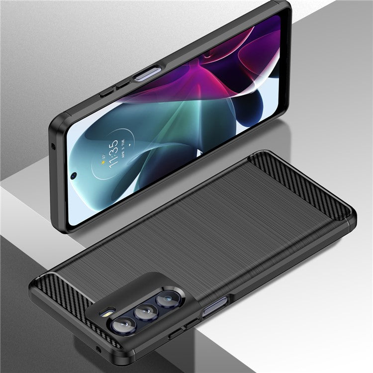 Super Flexible Buffering TPU Case Carbon Fiber Texture Brushed Surface Phone Cover with Air Cushion Corners for Motorola Moto G200 5G/Edge S30 - Black