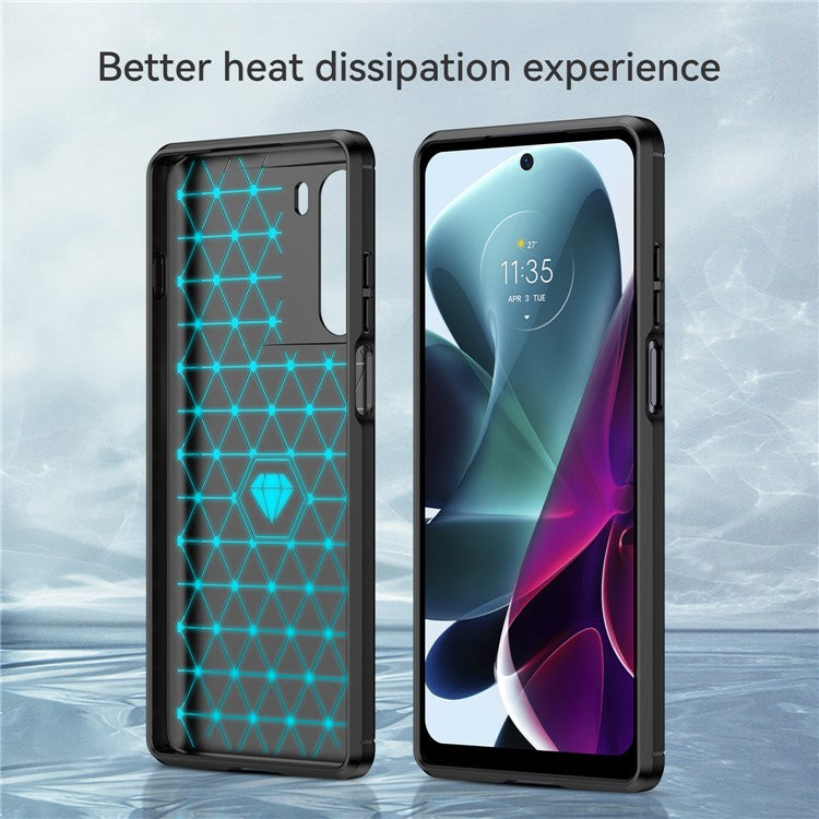 Super Flexible Buffering TPU Case Carbon Fiber Texture Brushed Surface Phone Cover with Air Cushion Corners for Motorola Moto G200 5G/Edge S30 - Black