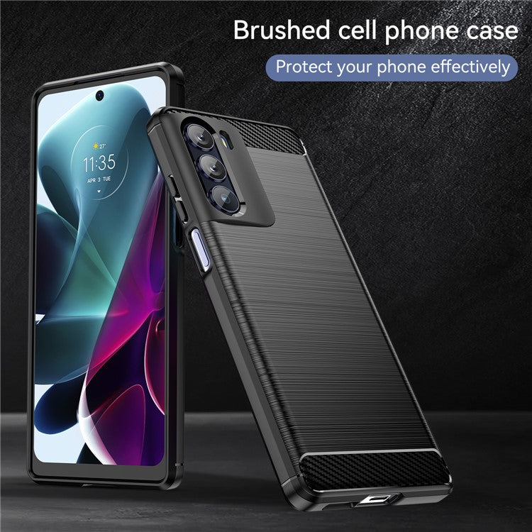 Super Flexible Buffering TPU Case Carbon Fiber Texture Brushed Surface Phone Cover with Air Cushion Corners for Motorola Moto G200 5G/Edge S30 - Black
