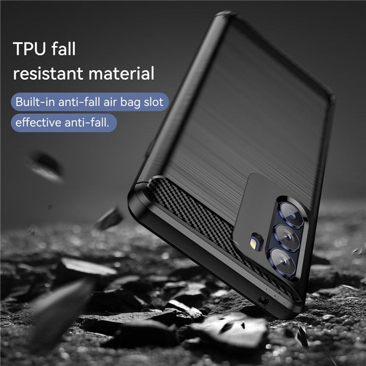 Super Flexible Buffering TPU Case Carbon Fiber Texture Brushed Surface Phone Cover with Air Cushion Corners for Motorola Moto G200 5G/Edge S30 - Black