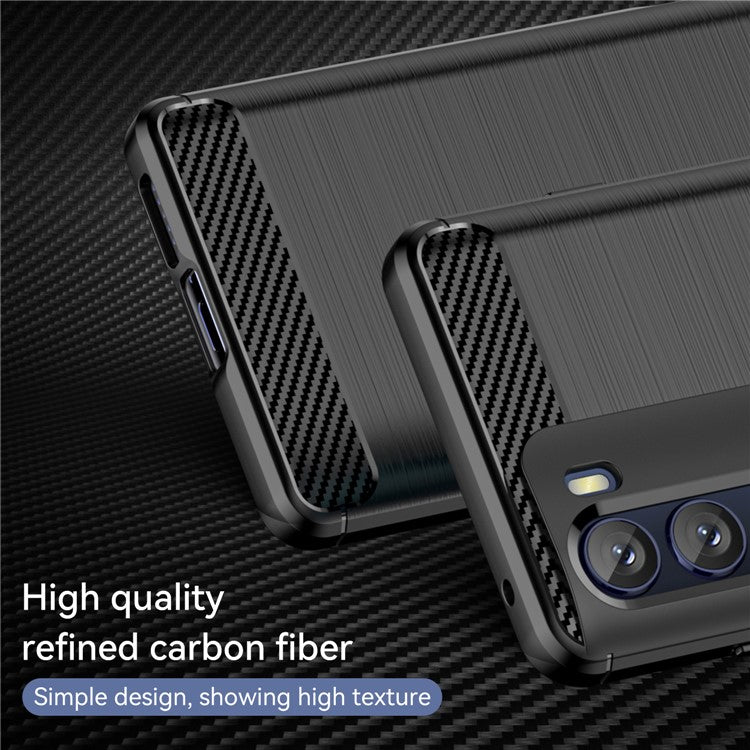Super Flexible Buffering TPU Case Carbon Fiber Texture Brushed Surface Phone Cover with Air Cushion Corners for Motorola Moto G200 5G/Edge S30 - Black