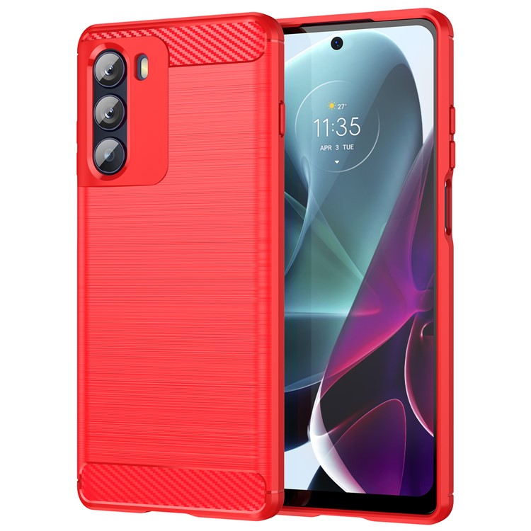 Super Flexible Buffering TPU Case Carbon Fiber Texture Brushed Surface Phone Cover with Air Cushion Corners for Motorola Moto G200 5G/Edge S30 - Red