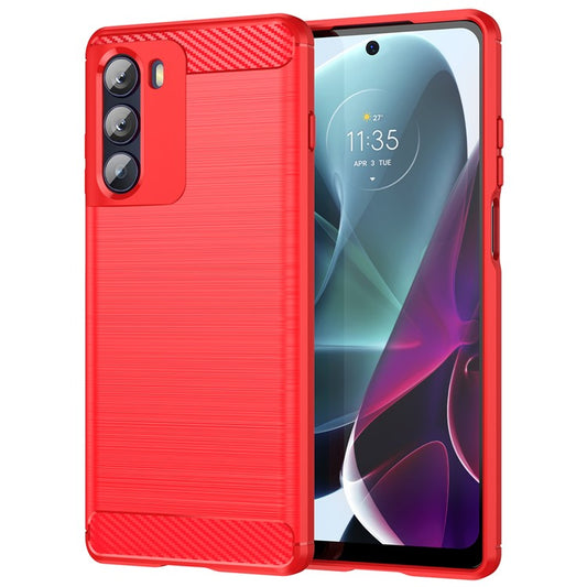 Super Flexible Buffering TPU Case Carbon Fiber Texture Brushed Surface Phone Cover with Air Cushion Corners for Motorola Moto G200 5G/Edge S30 - Red