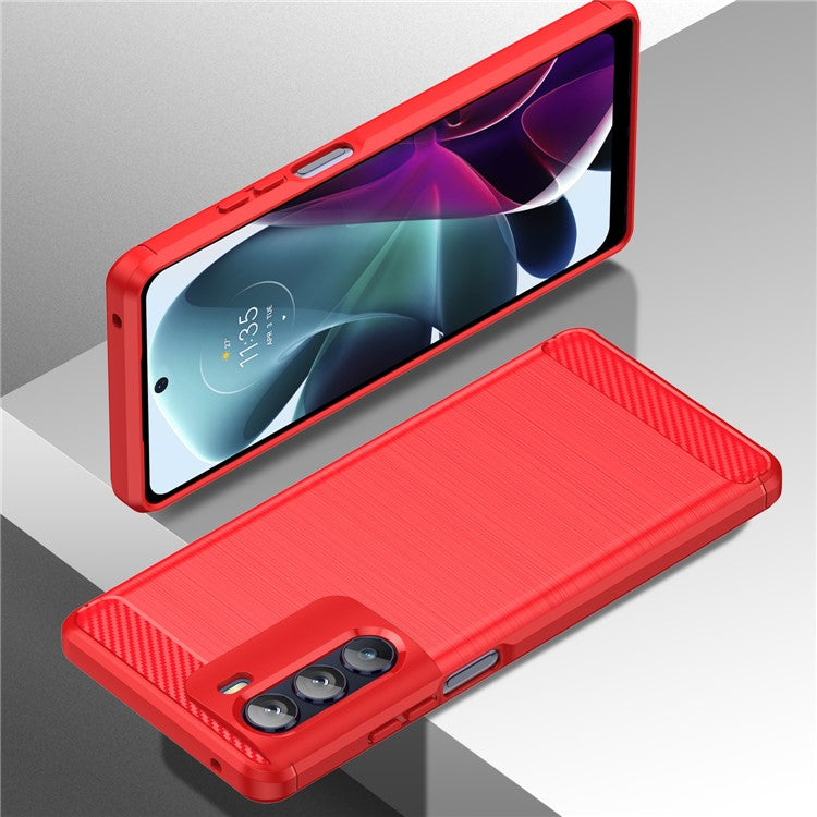 Super Flexible Buffering TPU Case Carbon Fiber Texture Brushed Surface Phone Cover with Air Cushion Corners for Motorola Moto G200 5G/Edge S30 - Red