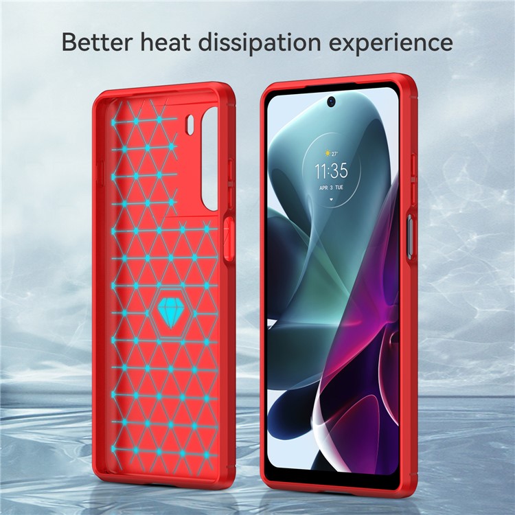 Super Flexible Buffering TPU Case Carbon Fiber Texture Brushed Surface Phone Cover with Air Cushion Corners for Motorola Moto G200 5G/Edge S30 - Red