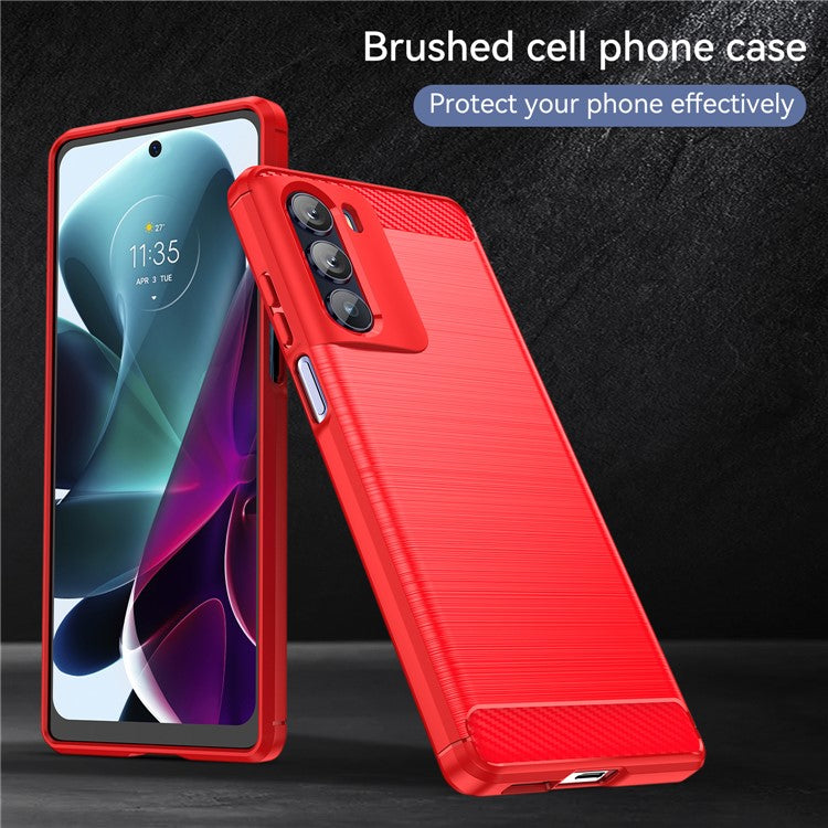 Super Flexible Buffering TPU Case Carbon Fiber Texture Brushed Surface Phone Cover with Air Cushion Corners for Motorola Moto G200 5G/Edge S30 - Red