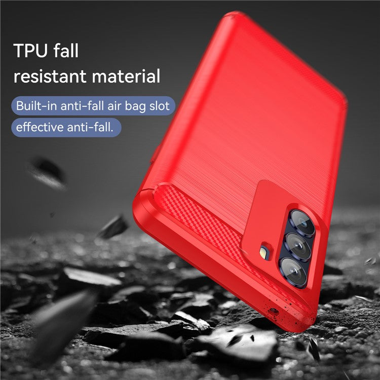 Super Flexible Buffering TPU Case Carbon Fiber Texture Brushed Surface Phone Cover with Air Cushion Corners for Motorola Moto G200 5G/Edge S30 - Red