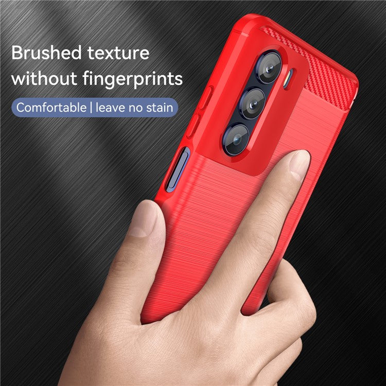 Super Flexible Buffering TPU Case Carbon Fiber Texture Brushed Surface Phone Cover with Air Cushion Corners for Motorola Moto G200 5G/Edge S30 - Red
