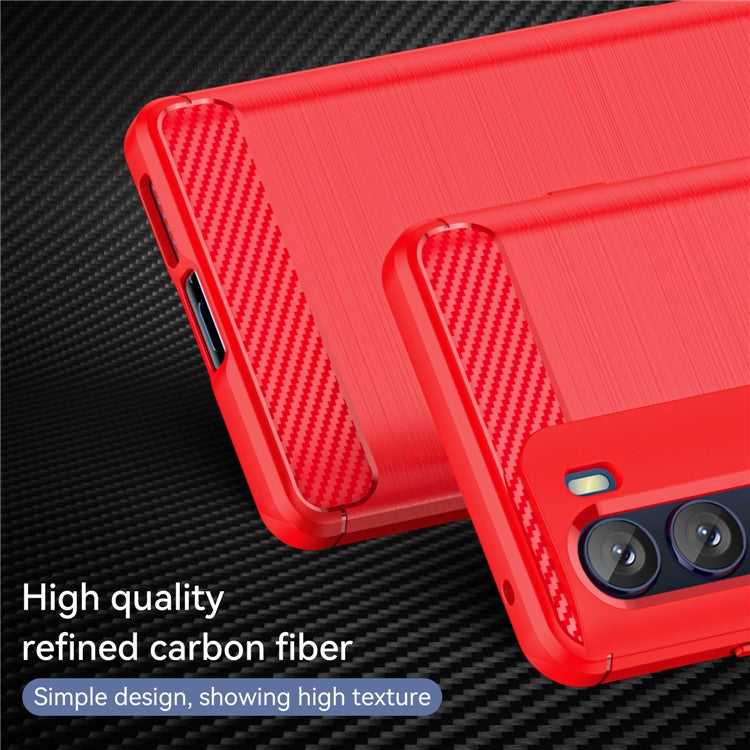 Super Flexible Buffering TPU Case Carbon Fiber Texture Brushed Surface Phone Cover with Air Cushion Corners for Motorola Moto G200 5G/Edge S30 - Red