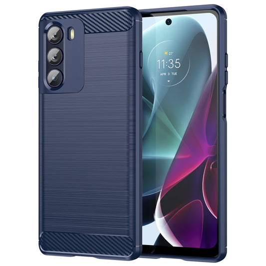 Super Flexible Buffering TPU Case Carbon Fiber Texture Brushed Surface Phone Cover with Air Cushion Corners for Motorola Moto G200 5G/Edge S30 - Blue