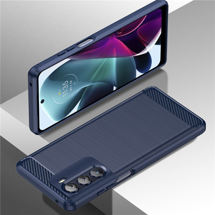 Super Flexible Buffering TPU Case Carbon Fiber Texture Brushed Surface Phone Cover with Air Cushion Corners for Motorola Moto G200 5G/Edge S30 - Blue