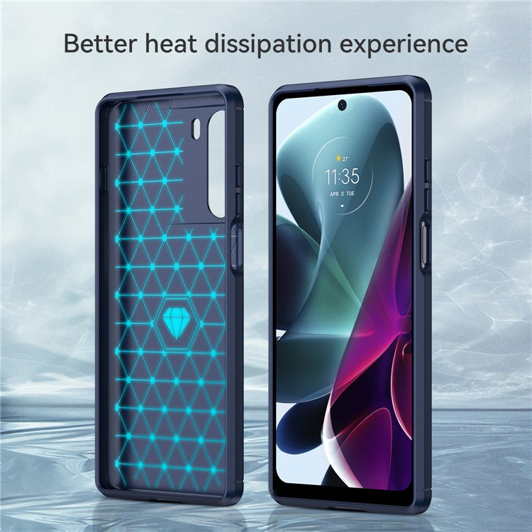 Super Flexible Buffering TPU Case Carbon Fiber Texture Brushed Surface Phone Cover with Air Cushion Corners for Motorola Moto G200 5G/Edge S30 - Blue