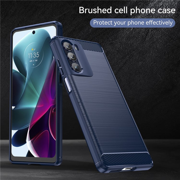 Super Flexible Buffering TPU Case Carbon Fiber Texture Brushed Surface Phone Cover with Air Cushion Corners for Motorola Moto G200 5G/Edge S30 - Blue