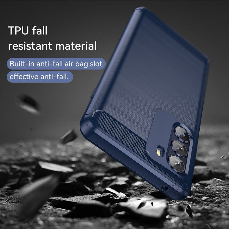 Super Flexible Buffering TPU Case Carbon Fiber Texture Brushed Surface Phone Cover with Air Cushion Corners for Motorola Moto G200 5G/Edge S30 - Blue