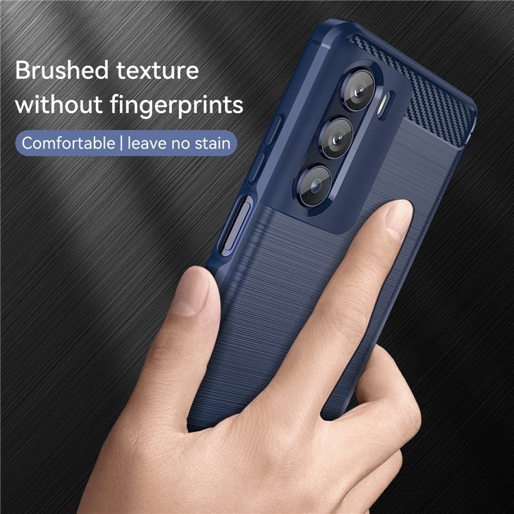 Super Flexible Buffering TPU Case Carbon Fiber Texture Brushed Surface Phone Cover with Air Cushion Corners for Motorola Moto G200 5G/Edge S30 - Blue