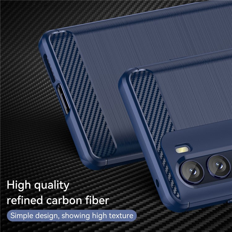 Super Flexible Buffering TPU Case Carbon Fiber Texture Brushed Surface Phone Cover with Air Cushion Corners for Motorola Moto G200 5G/Edge S30 - Blue