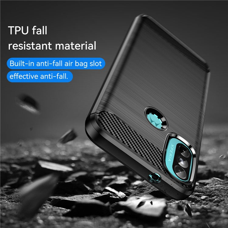 1.8mm Carbon Fiber Texture Brushed Surface TPU Case Air Bag Buffering Super Flexible Phone Cover for Motorola Moto E40/E30/E20 - Black