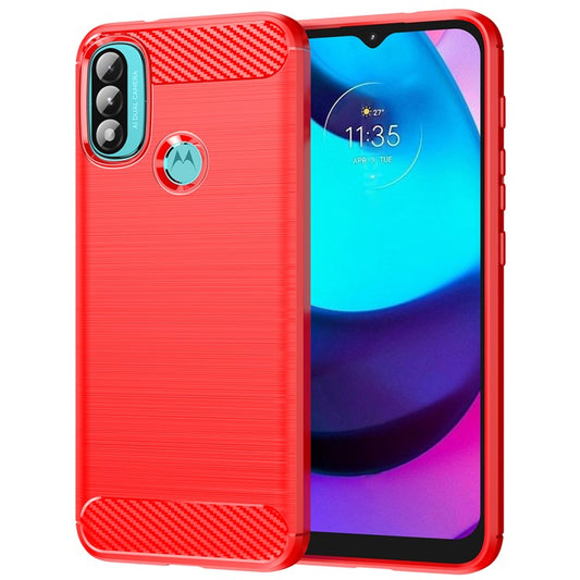 1.8mm Carbon Fiber Texture Brushed Surface TPU Case Air Bag Buffering Super Flexible Phone Cover for Motorola Moto E40/E30/E20 - Red