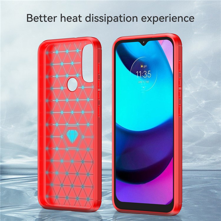 1.8mm Carbon Fiber Texture Brushed Surface TPU Case Air Bag Buffering Super Flexible Phone Cover for Motorola Moto E40/E30/E20 - Red
