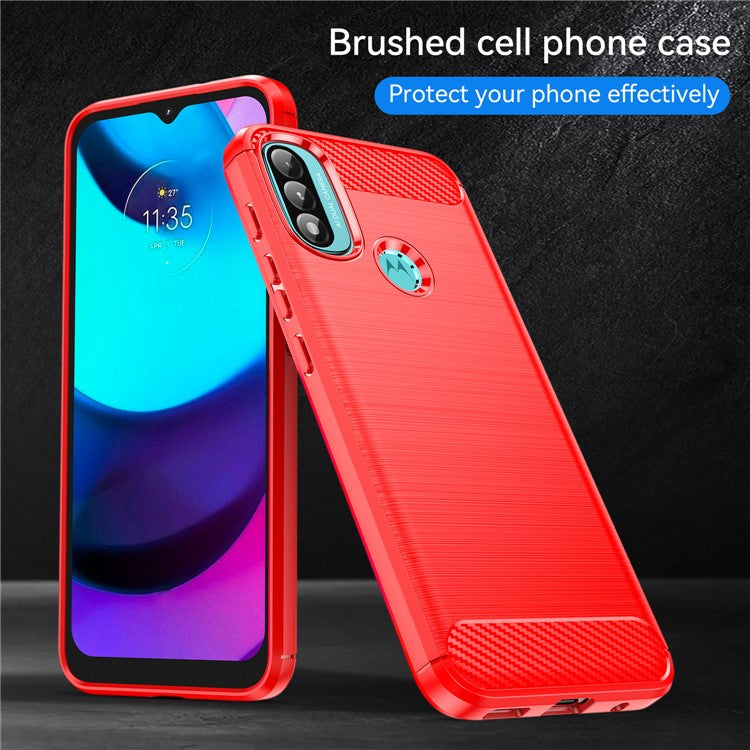 1.8mm Carbon Fiber Texture Brushed Surface TPU Case Air Bag Buffering Super Flexible Phone Cover for Motorola Moto E40/E30/E20 - Red