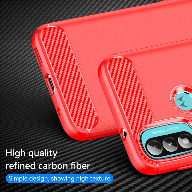 1.8mm Carbon Fiber Texture Brushed Surface TPU Case Air Bag Buffering Super Flexible Phone Cover for Motorola Moto E40/E30/E20 - Red
