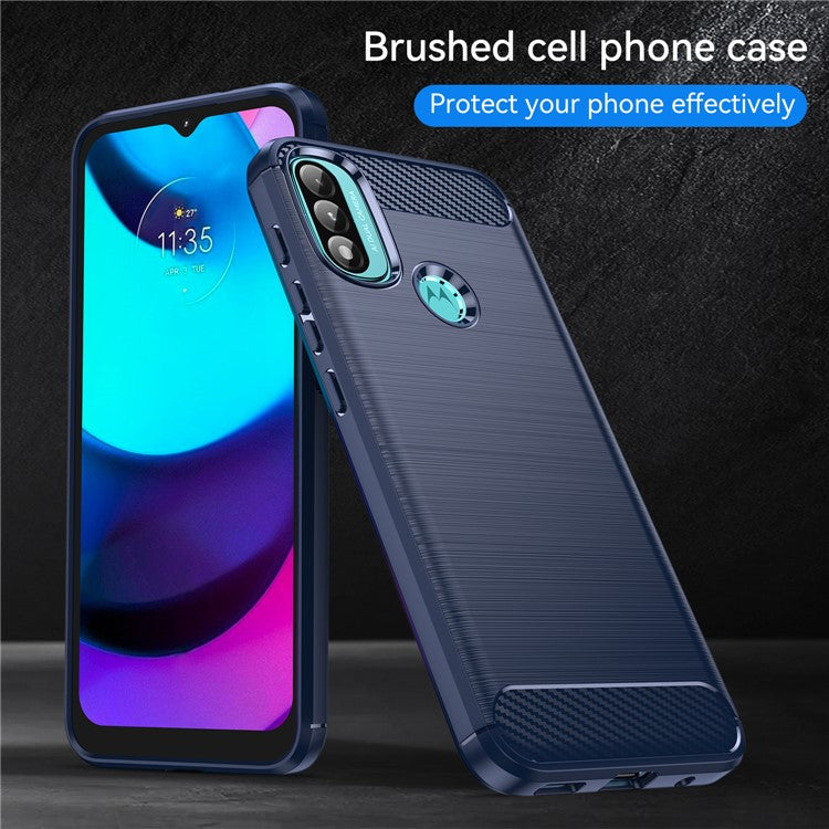 1.8mm Carbon Fiber Texture Brushed Surface TPU Case Air Bag Buffering Super Flexible Phone Cover for Motorola Moto E40/E30/E20 - Blue