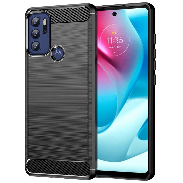 1.8mm Heat Dissipation Carbon Fiber Texture Brushed Surface Super Flexible TPU Case Phone Cover for Motorola Moto G60S - Black