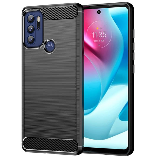 1.8mm Heat Dissipation Carbon Fiber Texture Brushed Surface Super Flexible TPU Case Phone Cover for Motorola Moto G60S - Black