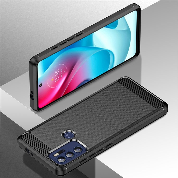 1.8mm Heat Dissipation Carbon Fiber Texture Brushed Surface Super Flexible TPU Case Phone Cover for Motorola Moto G60S - Black