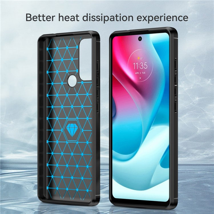 1.8mm Heat Dissipation Carbon Fiber Texture Brushed Surface Super Flexible TPU Case Phone Cover for Motorola Moto G60S - Black