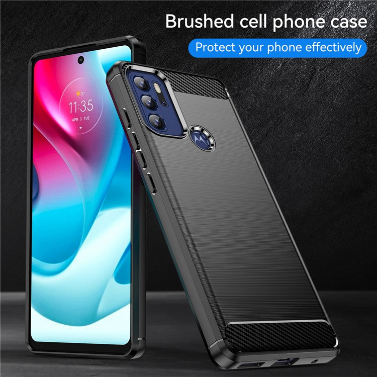 1.8mm Heat Dissipation Carbon Fiber Texture Brushed Surface Super Flexible TPU Case Phone Cover for Motorola Moto G60S - Black
