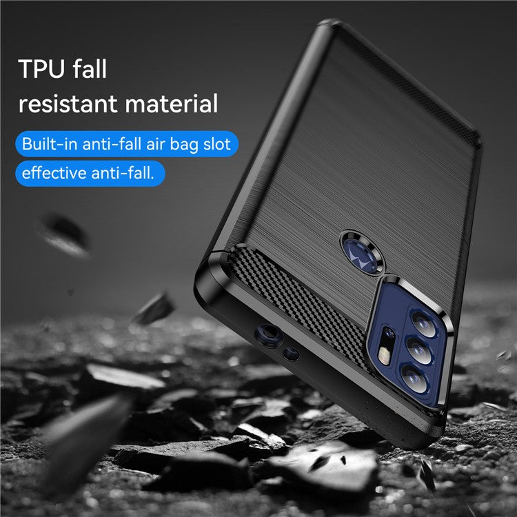 1.8mm Heat Dissipation Carbon Fiber Texture Brushed Surface Super Flexible TPU Case Phone Cover for Motorola Moto G60S - Black