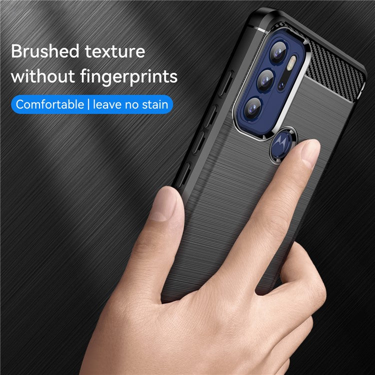 1.8mm Heat Dissipation Carbon Fiber Texture Brushed Surface Super Flexible TPU Case Phone Cover for Motorola Moto G60S - Black