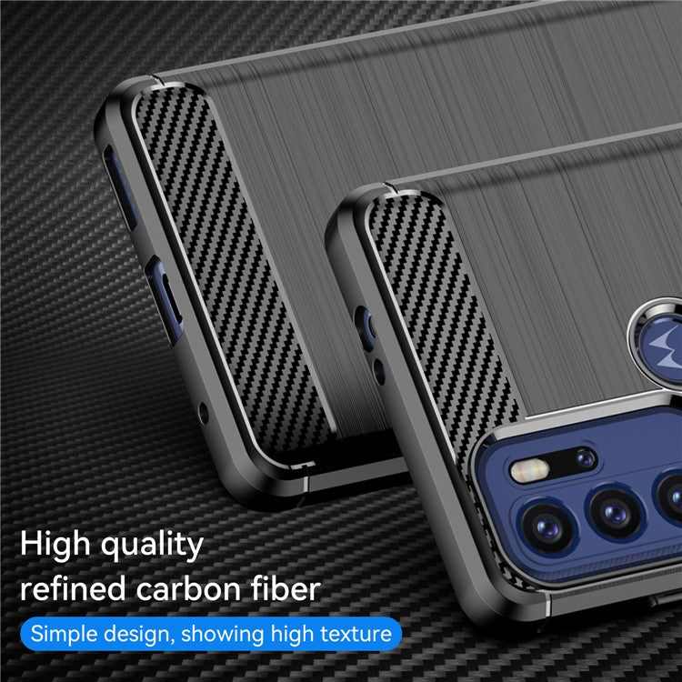 1.8mm Heat Dissipation Carbon Fiber Texture Brushed Surface Super Flexible TPU Case Phone Cover for Motorola Moto G60S - Black