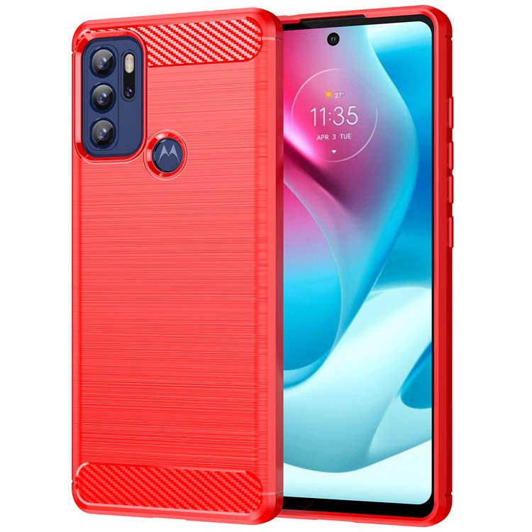 1.8mm Heat Dissipation Carbon Fiber Texture Brushed Surface Super Flexible TPU Case Phone Cover for Motorola Moto G60S - Red