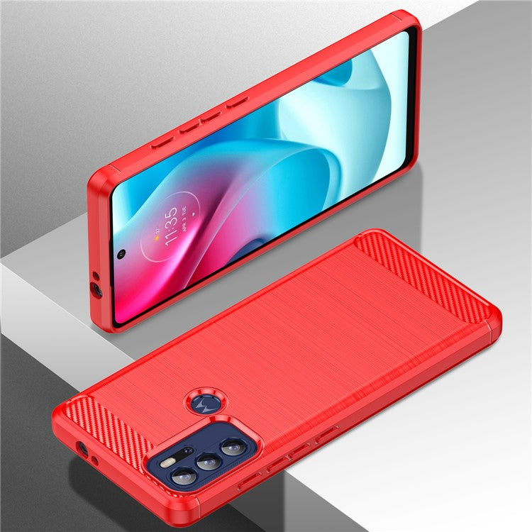 1.8mm Heat Dissipation Carbon Fiber Texture Brushed Surface Super Flexible TPU Case Phone Cover for Motorola Moto G60S - Red